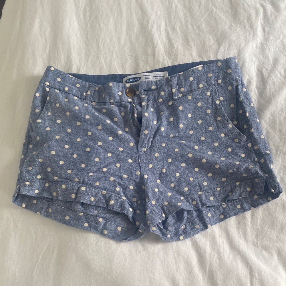 Old Navy Blue and White Polka Dot Jean Shorts